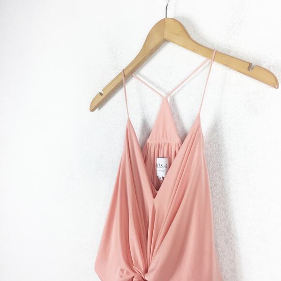 MISA Los Angeles Domino Draped Mini Dress Medium Coral Pink Jersey Cocktail - Picture 7 of 15